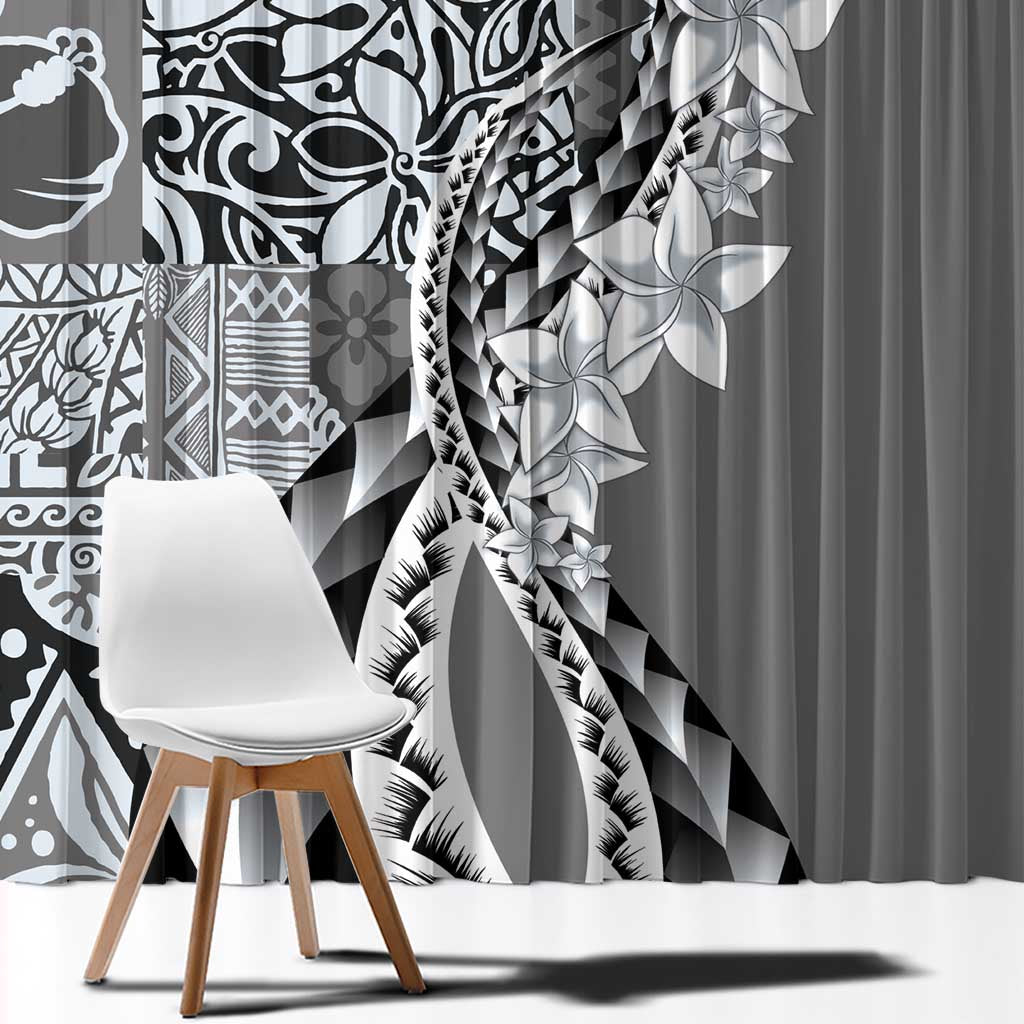 Aloha Vintage Plumeria Hawaiian Tapa Pattern Window Curtain Gray Hawaiian Tapa Pattern - Polynesian Pride