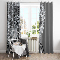 Aloha Vintage Plumeria Hawaiian Tapa Pattern Window Curtain Gray Hawaiian Tapa Pattern - Polynesian Pride