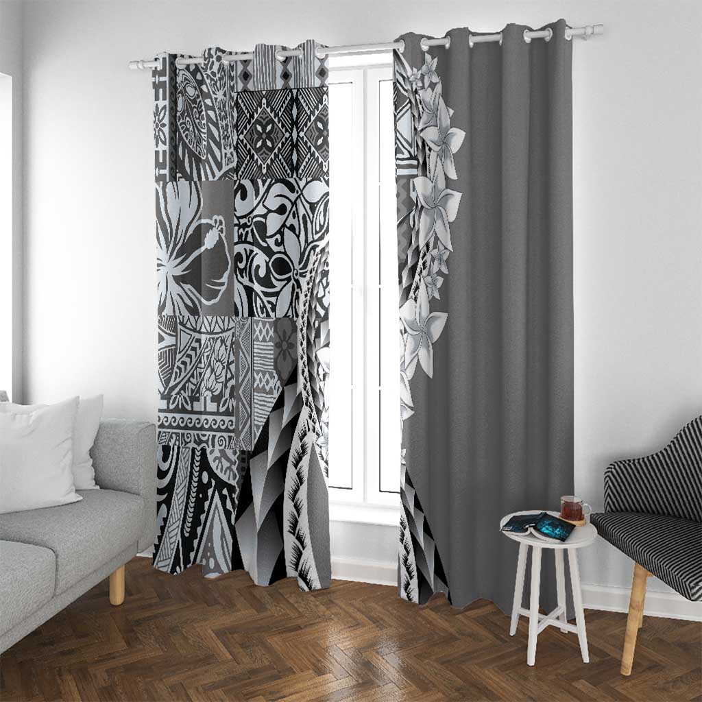 Aloha Vintage Plumeria Hawaiian Tapa Pattern Window Curtain Gray Hawaiian Tapa Pattern - Polynesian Pride