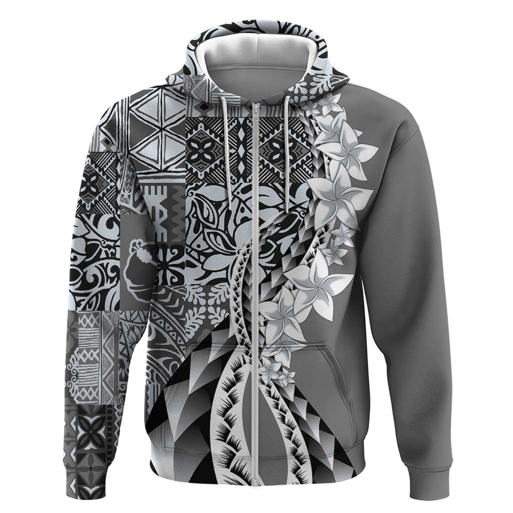 Aloha Vintage Plumeria Hawaiian Tapa Pattern Zip Hoodie Gray Hawaiian Tapa Pattern - Polynesian Pride
