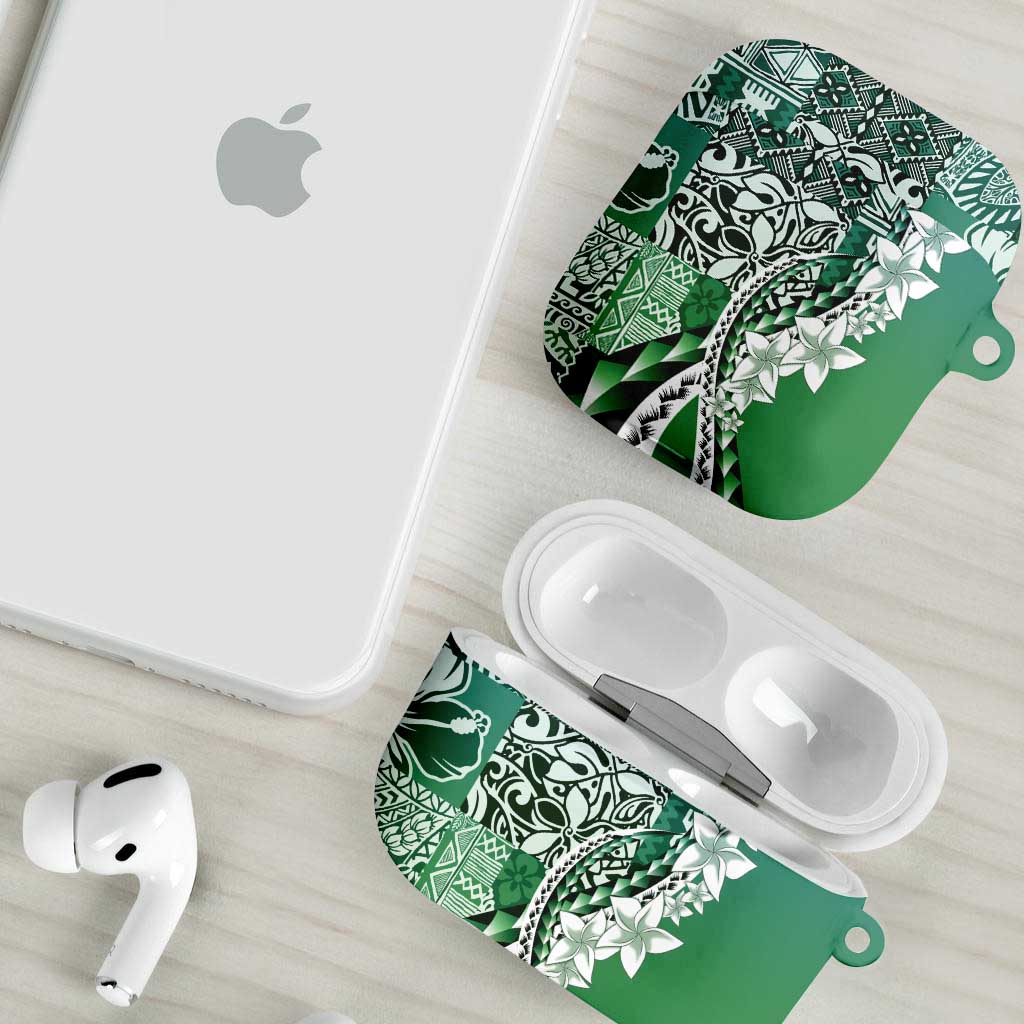 Aloha Vintage Plumeria Hawaiian Tapa Pattern AirPods Case Green Hawaiian Tapa Pattern - Polynesian Pride