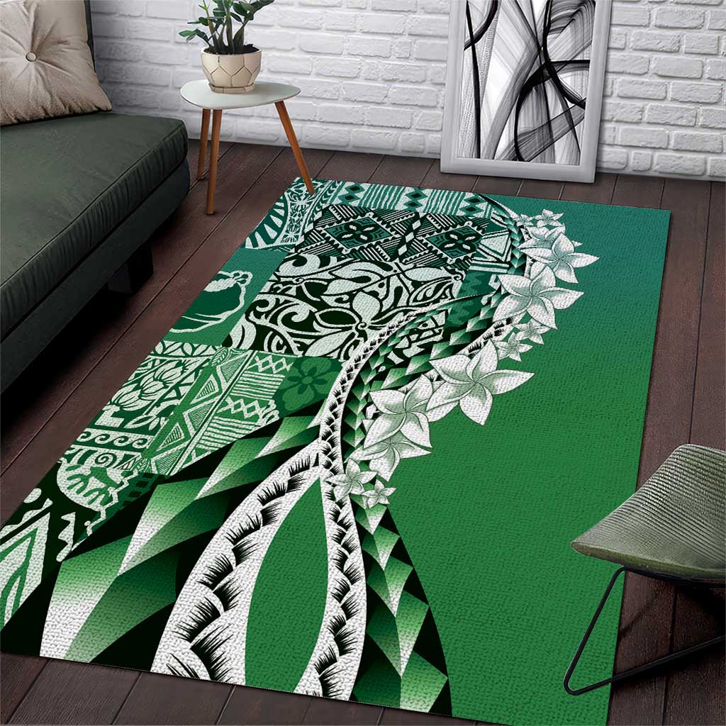 Aloha Vintage Plumeria Hawaiian Tapa Pattern Area Rug Green Hawaiian Tapa Pattern LT9 Green - Polynesian Pride