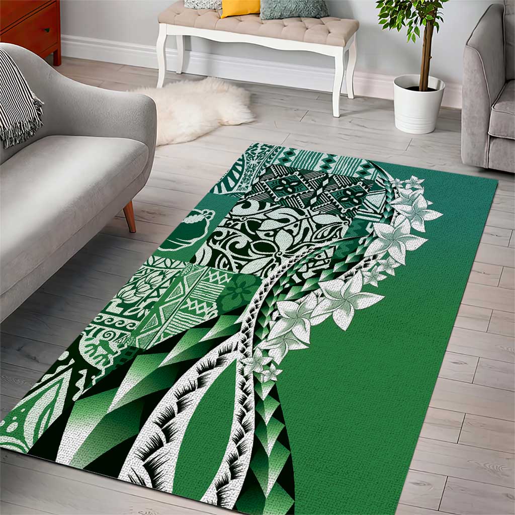 Aloha Vintage Plumeria Hawaiian Tapa Pattern Area Rug Green Hawaiian Tapa Pattern LT9 - Polynesian Pride