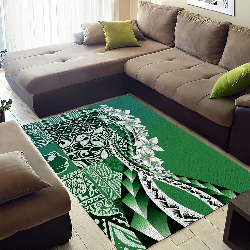 Aloha Vintage Plumeria Hawaiian Tapa Pattern Area Rug Green Hawaiian Tapa Pattern LT9 - Polynesian Pride