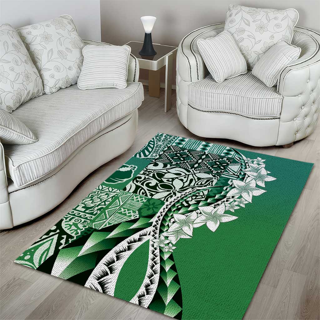 Aloha Vintage Plumeria Hawaiian Tapa Pattern Area Rug Green Hawaiian Tapa Pattern LT9 - Polynesian Pride