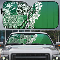Aloha Vintage Plumeria Hawaiian Tapa Pattern Auto Sun Shade Green Hawaiian Tapa Pattern - Polynesian Pride