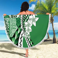Aloha Vintage Plumeria Hawaiian Tapa Pattern Beach Blanket Green Hawaiian Tapa Pattern - Polynesian Pride