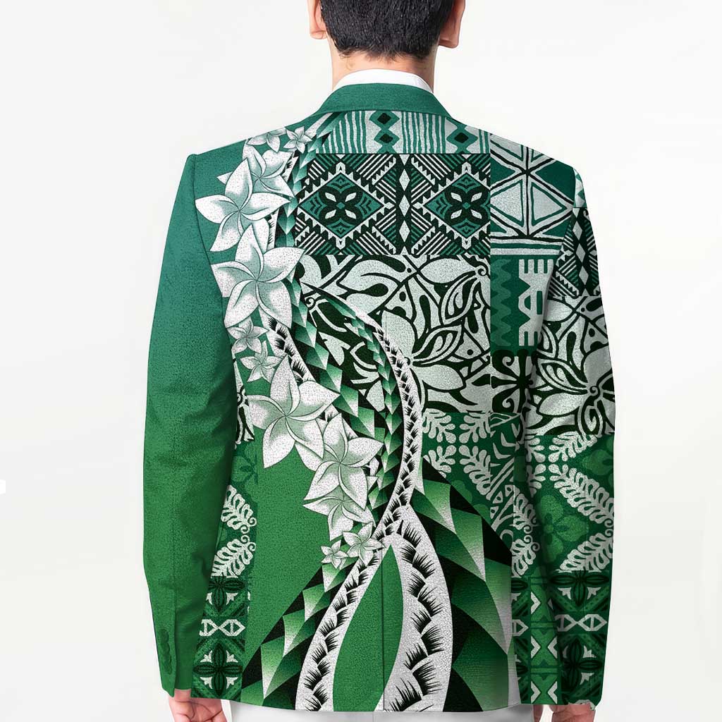 Aloha Vintage Plumeria Hawaiian Tapa Pattern Blazer Green Hawaiian Tapa Pattern - Polynesian Pride