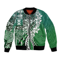 Aloha Vintage Plumeria Hawaiian Tapa Pattern Bomber Jacket Green Hawaiian Tapa Pattern - Polynesian Pride