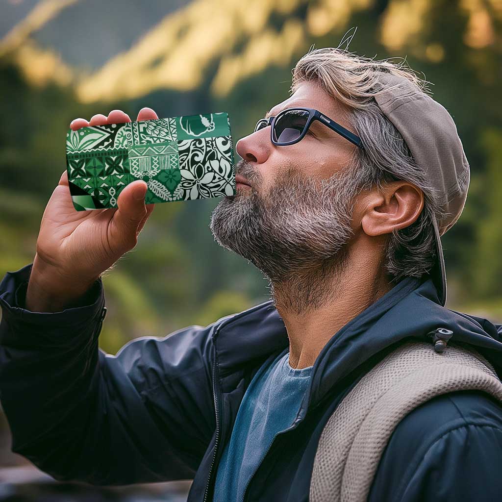 Aloha Vintage Plumeria Hawaiian Tapa Pattern 4 in 1 Can Cooler Tumbler Green Hawaiian Tapa Pattern - Polynesian Pride