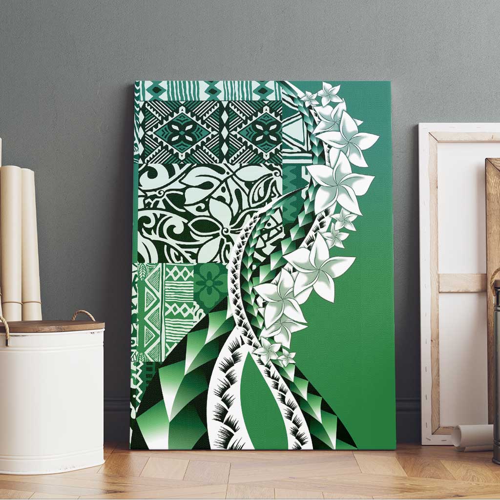Aloha Vintage Plumeria Hawaiian Tapa Pattern Canvas Wall Art Green Hawaiian Tapa Pattern - Polynesian Pride
