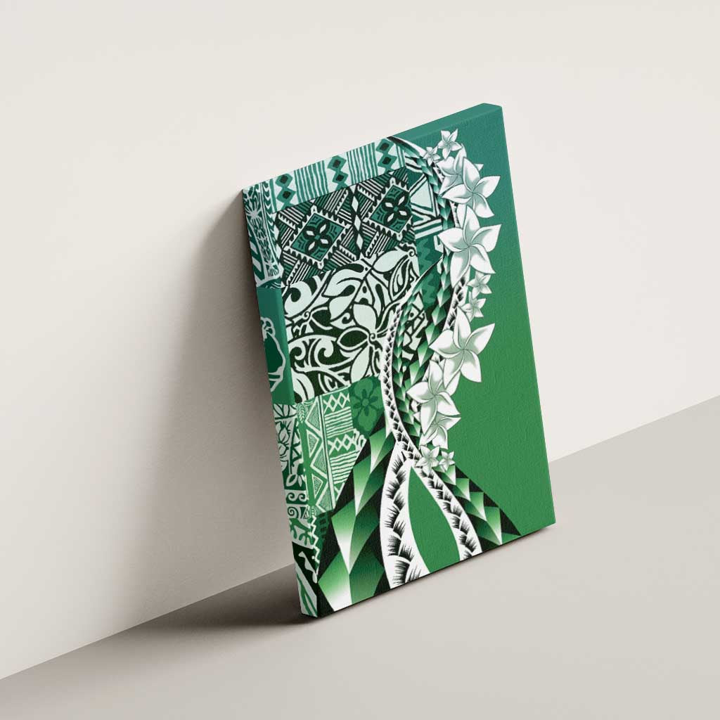 Aloha Vintage Plumeria Hawaiian Tapa Pattern Canvas Wall Art Green Hawaiian Tapa Pattern - Polynesian Pride