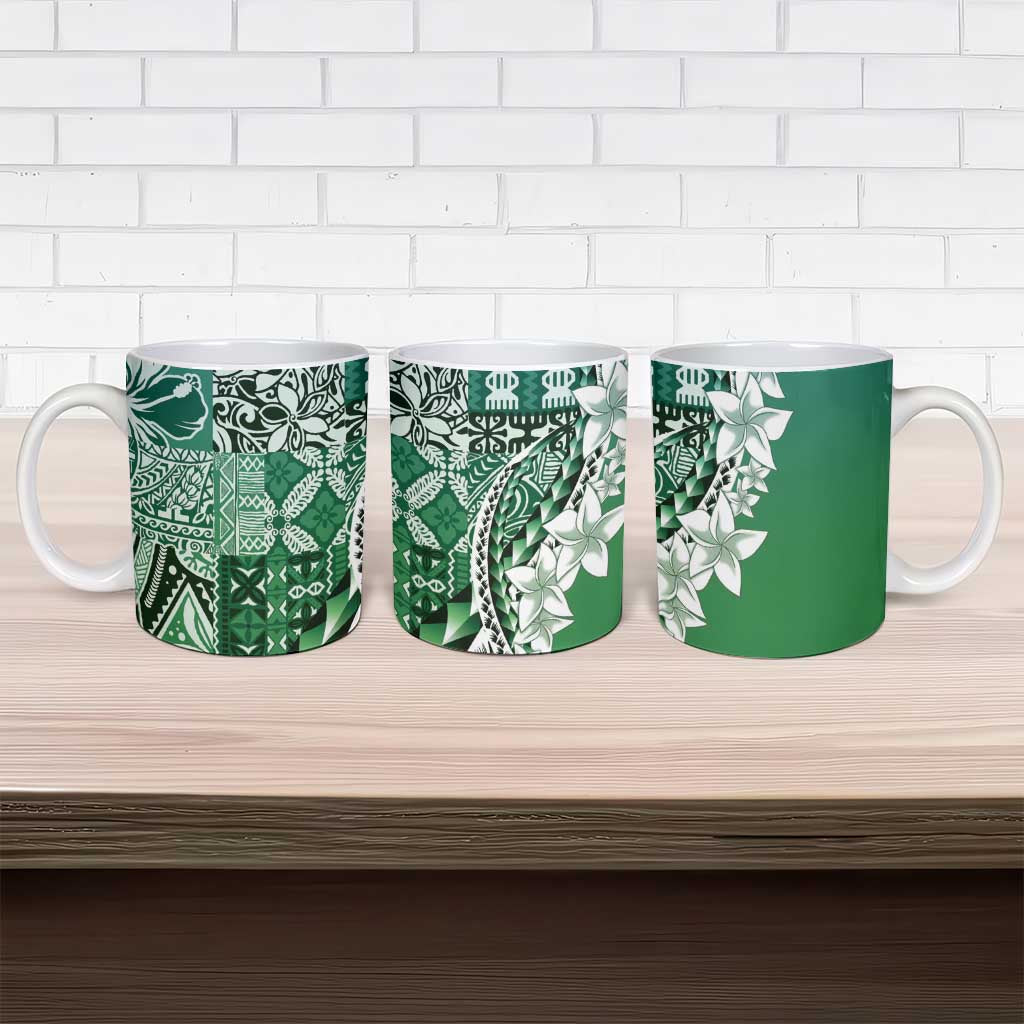 Aloha Vintage Plumeria Hawaiian Tapa Pattern Ceramic Mug Green Hawaiian Tapa Pattern - Polynesian Pride
