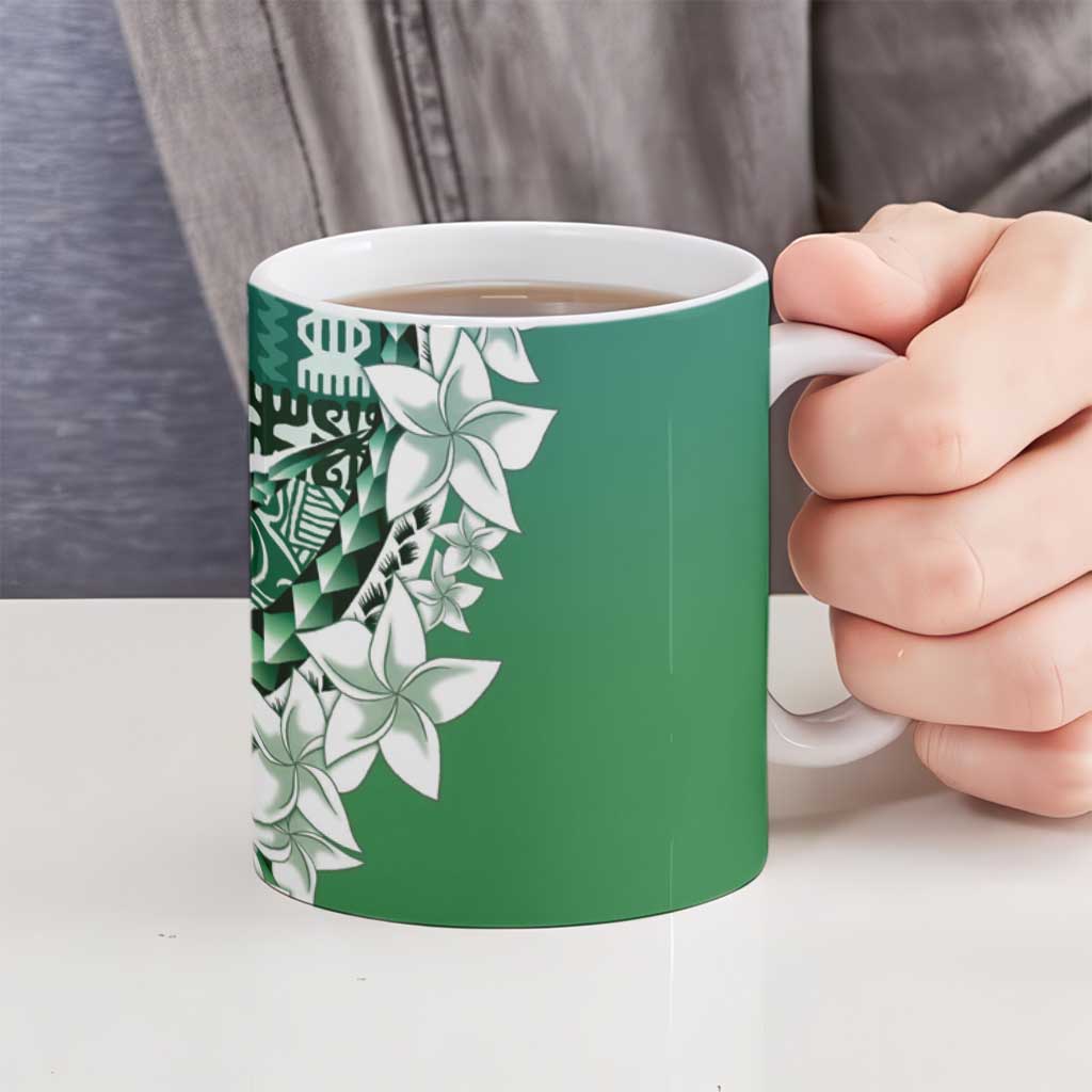 Aloha Vintage Plumeria Hawaiian Tapa Pattern Ceramic Mug Green Hawaiian Tapa Pattern - Polynesian Pride