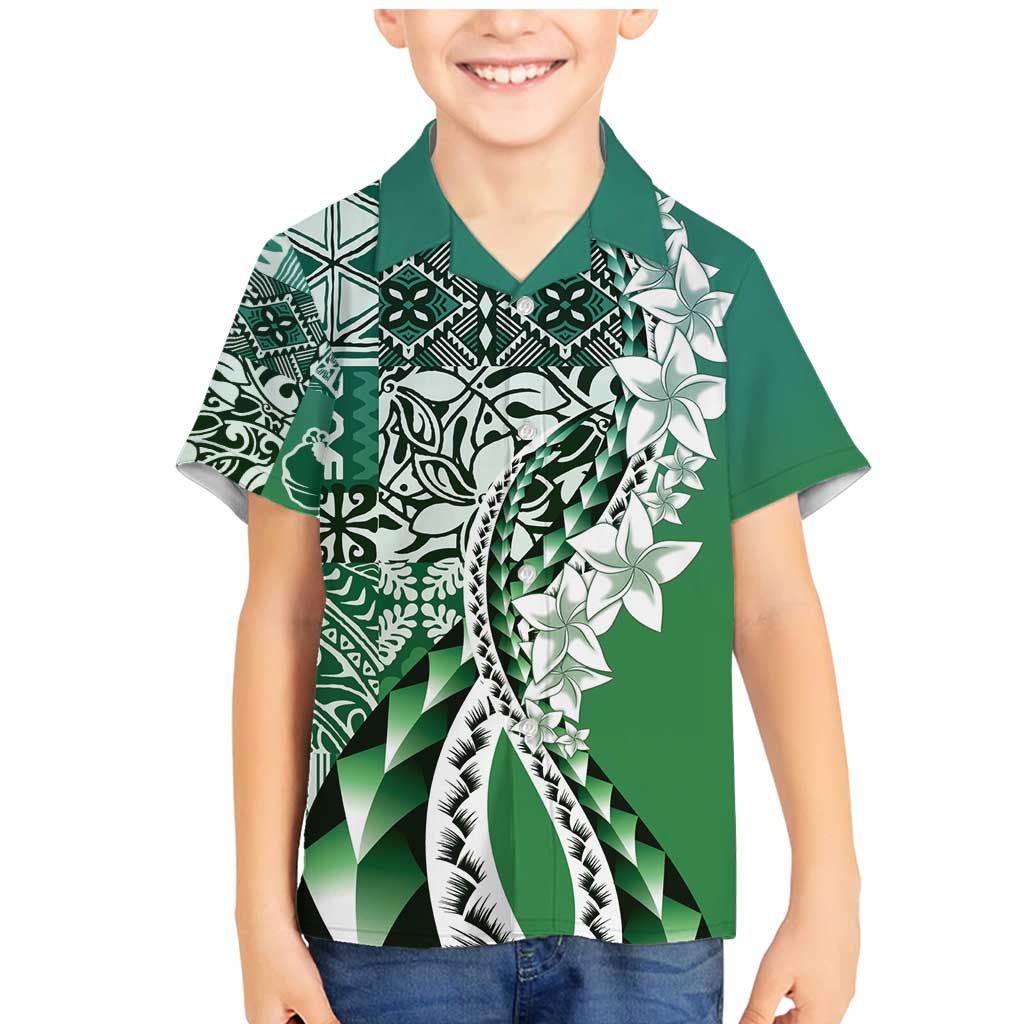 Aloha Vintage Plumeria Hawaiian Tapa Pattern Family Matching Mermaid Dress and Hawaiian Shirt Green Hawaiian Tapa Pattern - Polynesian Pride
