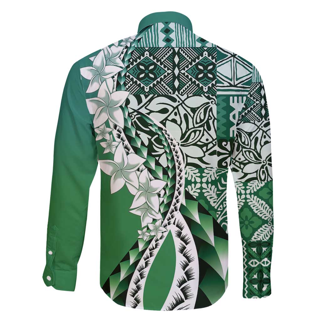 Aloha Vintage Plumeria Hawaiian Tapa Pattern Family Matching Off Shoulder Short Dress and Hawaiian Shirt Green Hawaiian Tapa Pattern - Polynesian Pride