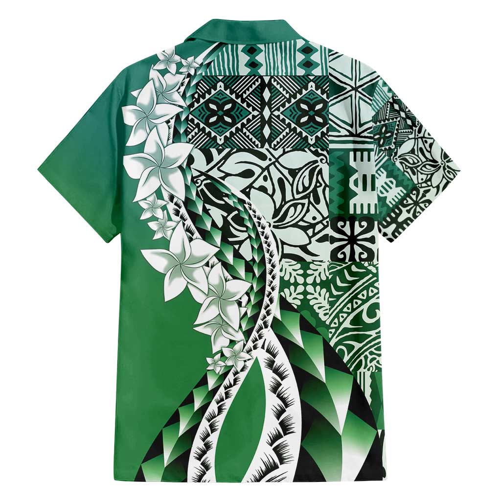Aloha Vintage Plumeria Hawaiian Tapa Pattern Family Matching Puletasi and Hawaiian Shirt Green Hawaiian Tapa Pattern - Polynesian Pride