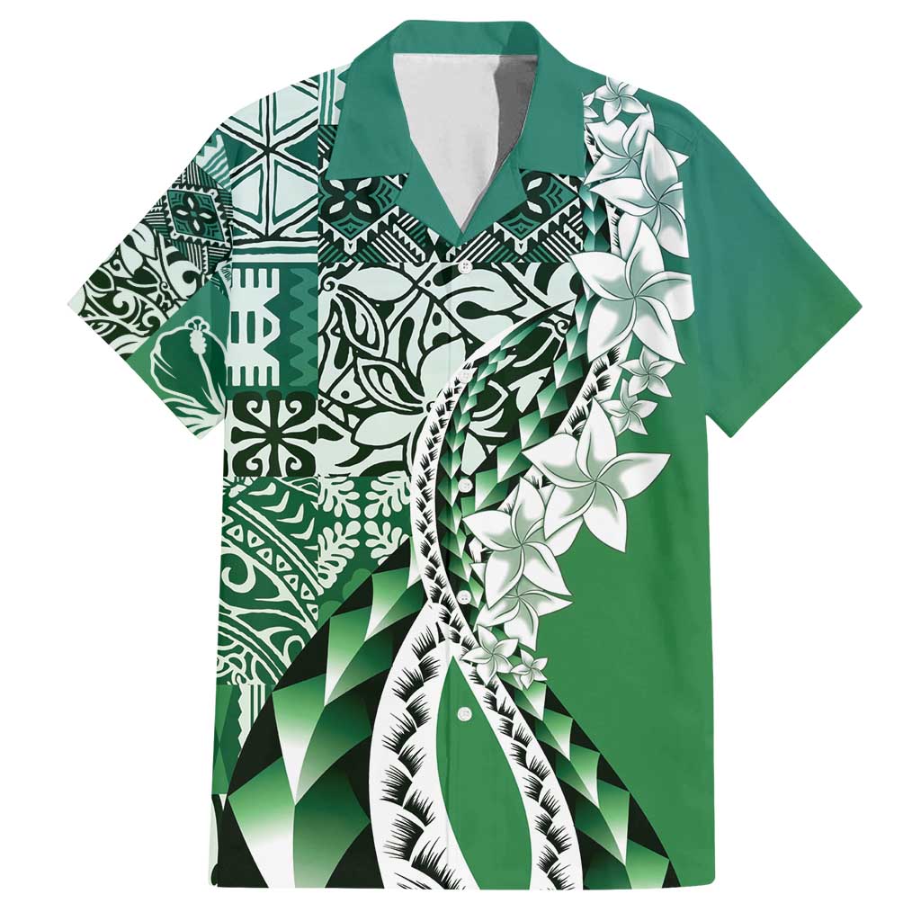 Aloha Vintage Plumeria Hawaiian Tapa Pattern Family Matching Summer Maxi Dress and Hawaiian Shirt Green Hawaiian Tapa Pattern - Polynesian Pride