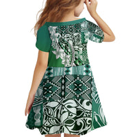 Aloha Vintage Plumeria Hawaiian Tapa Pattern Kid Short Sleeve Dress Green Hawaiian Tapa Pattern LT9 - Polynesian Pride