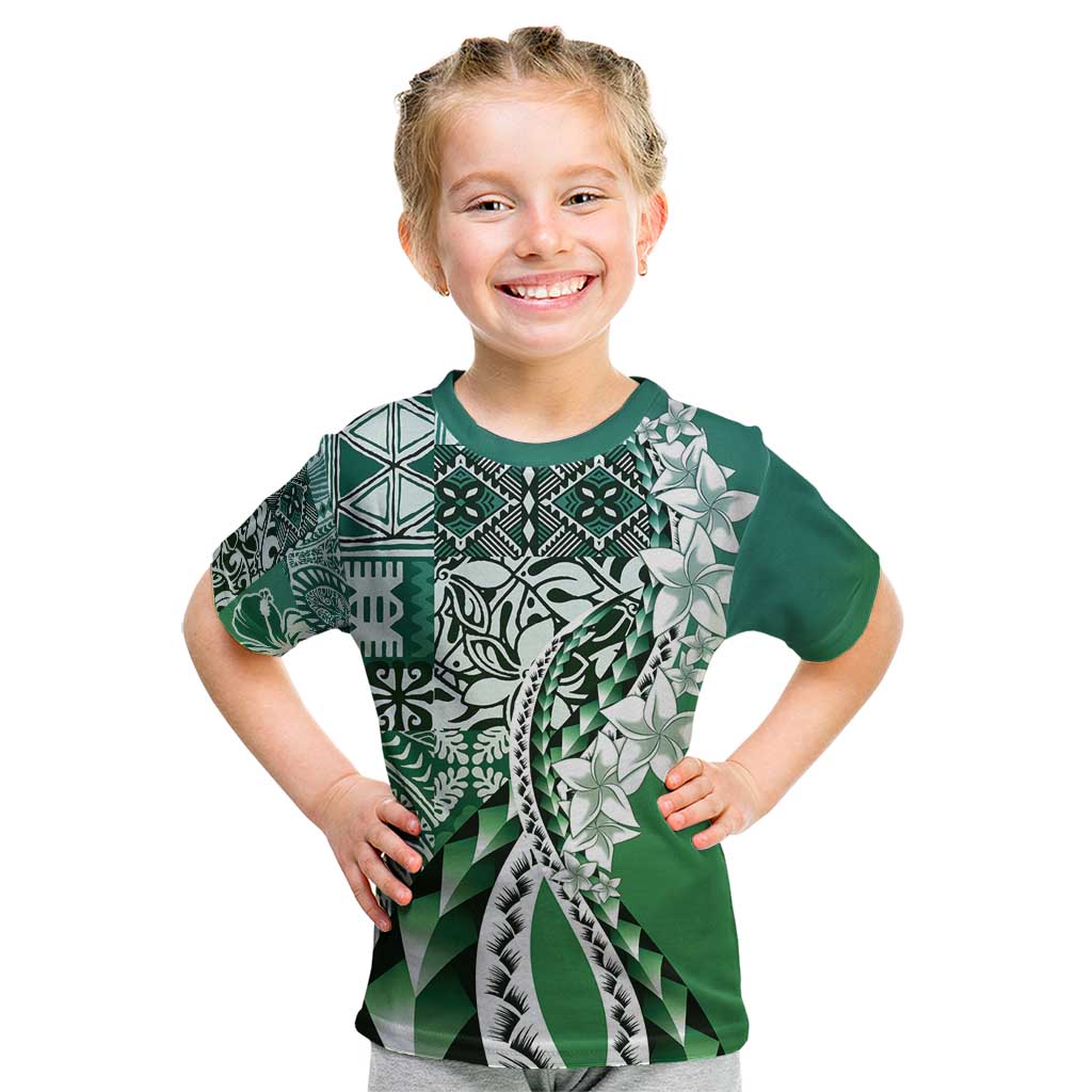 Aloha Vintage Plumeria Hawaiian Tapa Pattern Kid T Shirt Green Hawaiian Tapa Pattern - Polynesian Pride