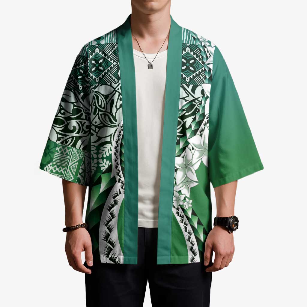 Aloha Vintage Plumeria Hawaiian Tapa Pattern Kimono Green Hawaiian Tapa Pattern - Polynesian Pride
