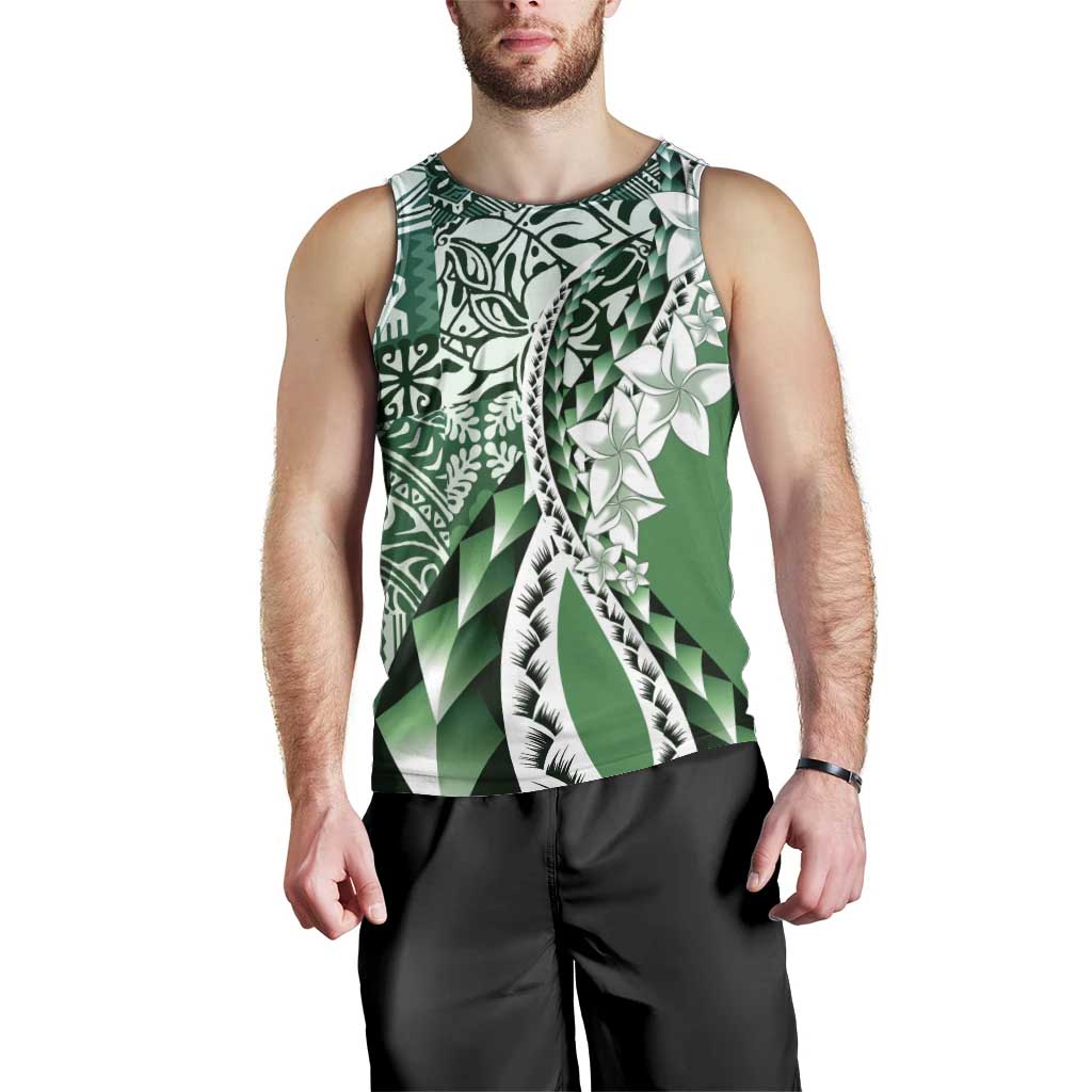 Aloha Vintage Plumeria Hawaiian Tapa Pattern Men Tank Top Green Hawaiian Tapa Pattern - Polynesian Pride
