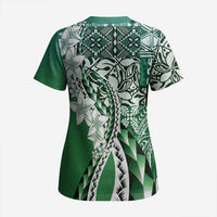 Aloha Vintage Plumeria Hawaiian Tapa Pattern Scrub Top Green Hawaiian Tapa Pattern LT9 - Polynesian Pride