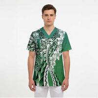 Aloha Vintage Plumeria Hawaiian Tapa Pattern Scrub Top Green Hawaiian Tapa Pattern LT9 - Polynesian Pride