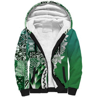 Aloha Vintage Plumeria Hawaiian Tapa Pattern Sherpa Hoodie Green Hawaiian Tapa Pattern - Polynesian Pride