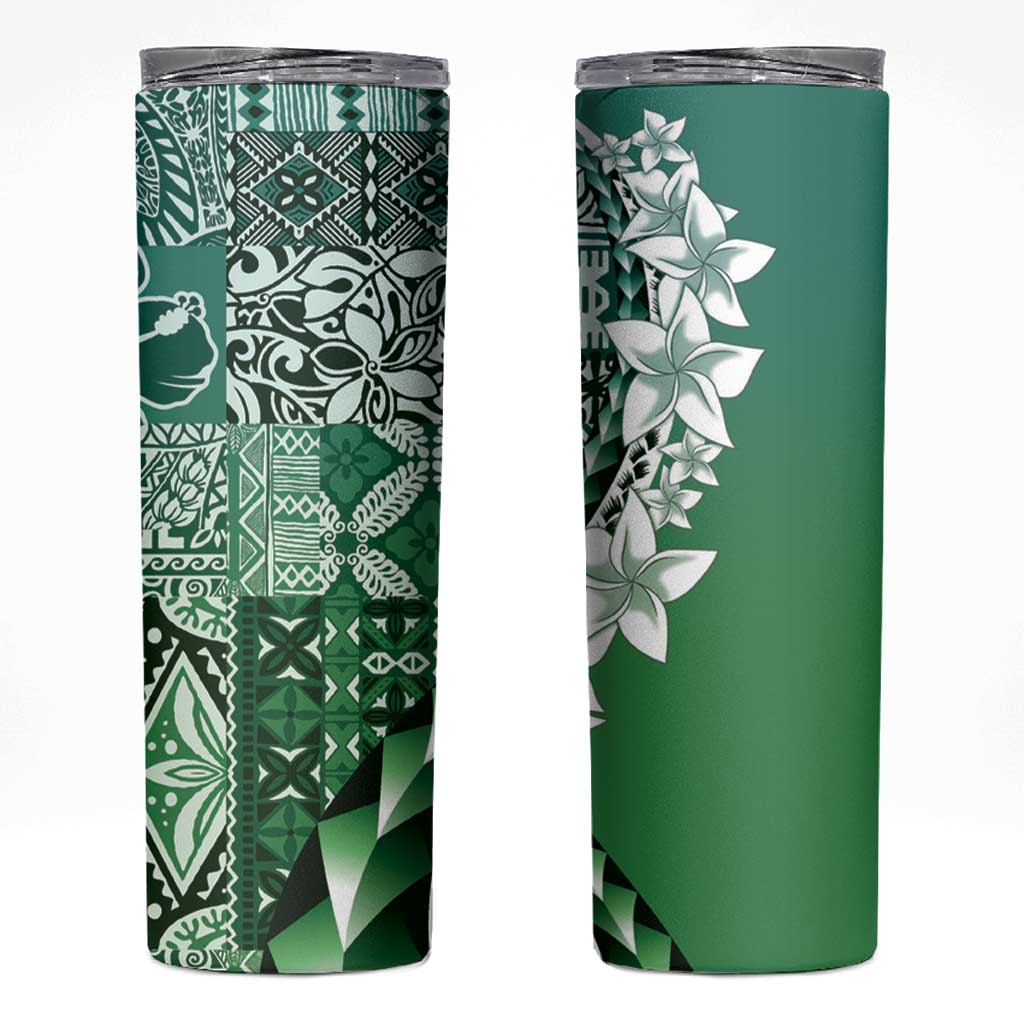Aloha Vintage Plumeria Hawaiian Tapa Pattern Skinny Tumbler Green Hawaiian Tapa Pattern - Polynesian Pride