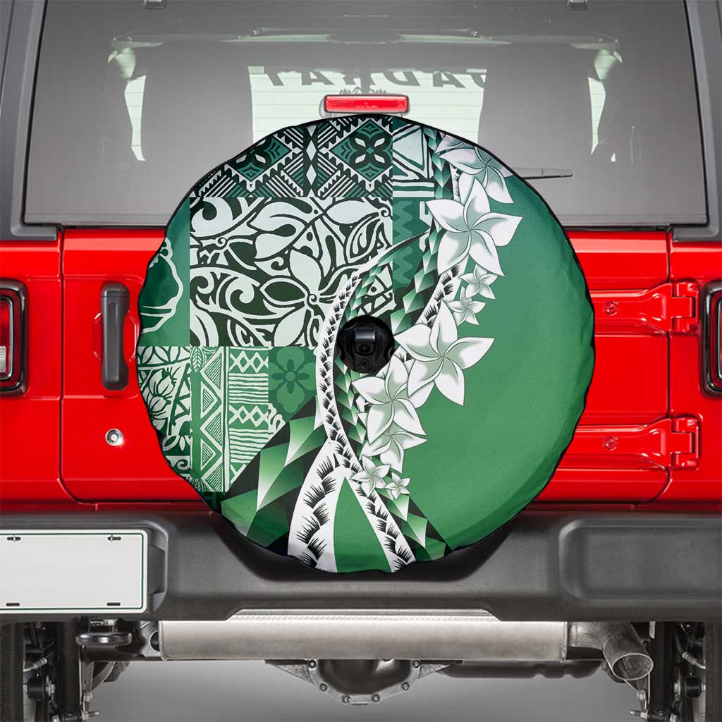 Aloha Vintage Plumeria Hawaiian Tapa Pattern Spare Tire Cover Green Hawaiian Tapa Pattern - Polynesian Pride