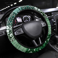 Aloha Vintage Plumeria Hawaiian Tapa Pattern Steering Wheel Cover Green Hawaiian Tapa Pattern - Polynesian Pride