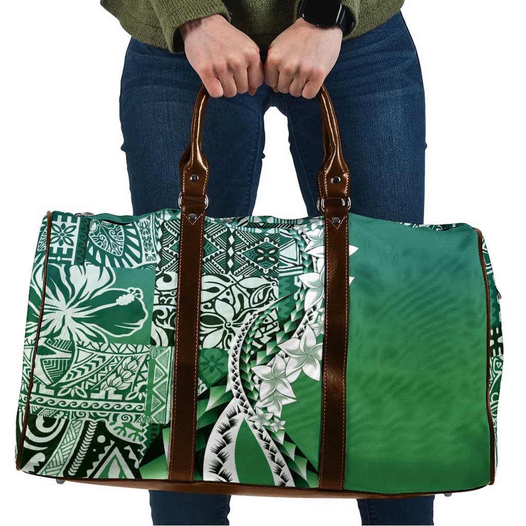Aloha Vintage Plumeria Hawaiian Tapa Pattern Travel Bag Green Hawaiian Tapa Pattern - Polynesian Pride