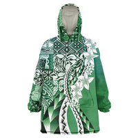 Aloha Vintage Plumeria Hawaiian Tapa Pattern Wearable Blanket Hoodie Green Hawaiian Tapa Pattern - Polynesian Pride