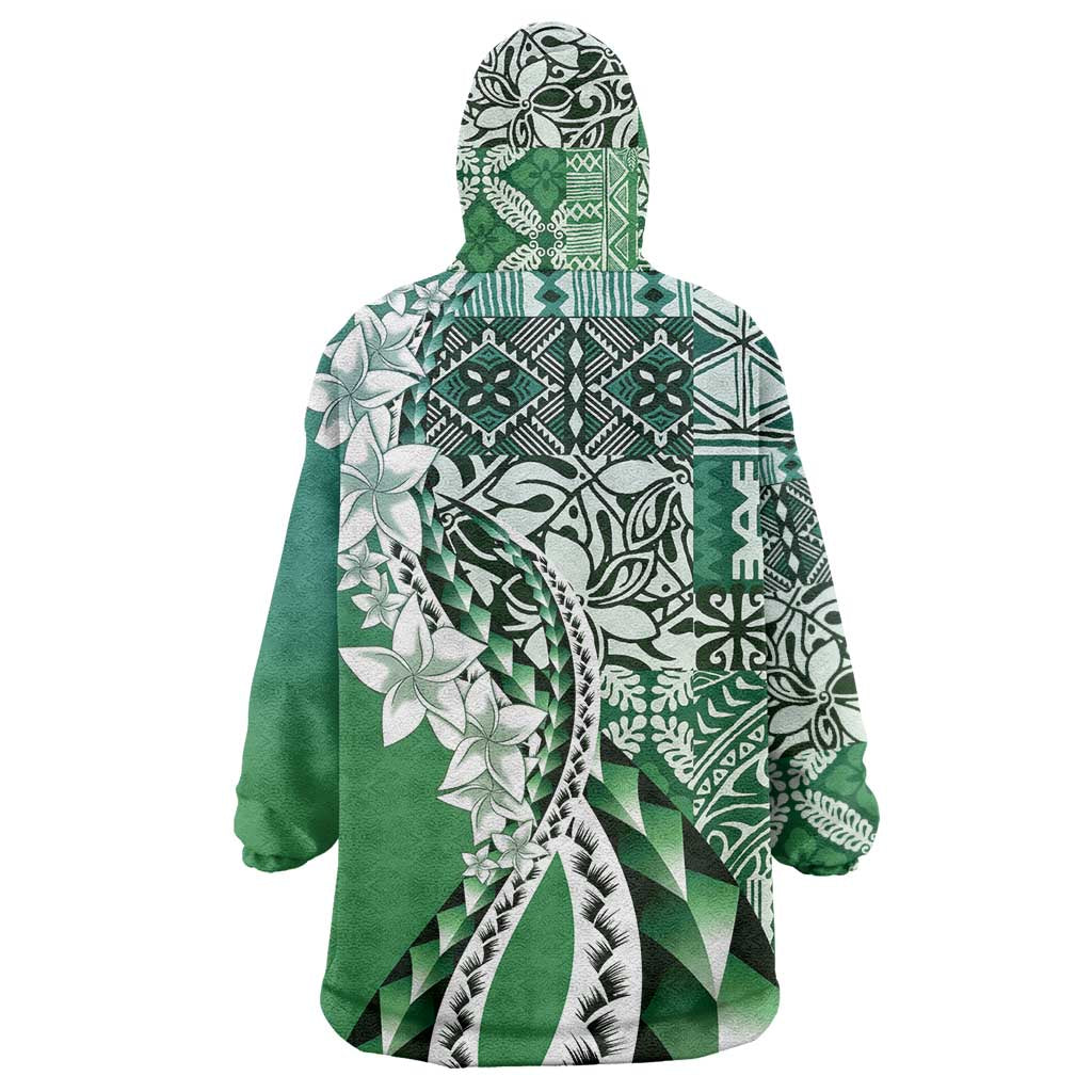Aloha Vintage Plumeria Hawaiian Tapa Pattern Wearable Blanket Hoodie Green Hawaiian Tapa Pattern - Polynesian Pride