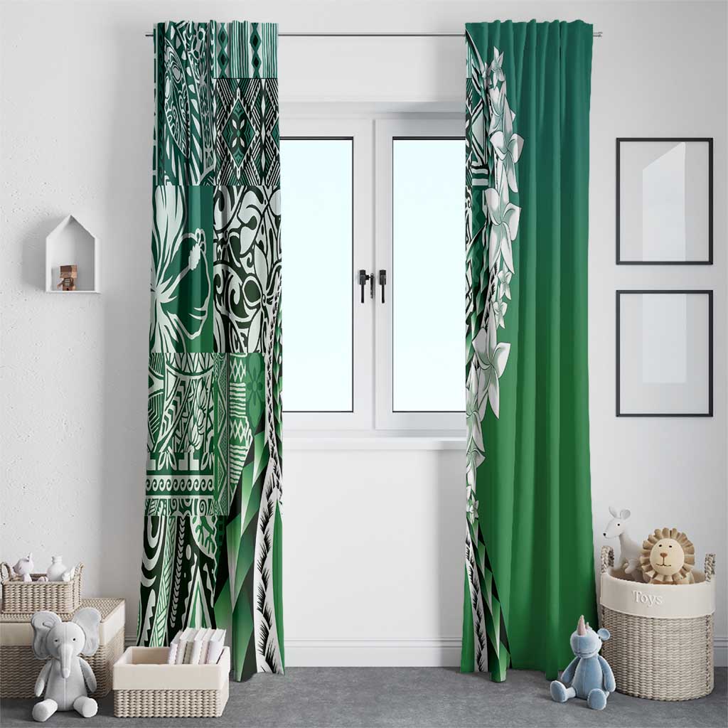Aloha Vintage Plumeria Hawaiian Tapa Pattern Window Curtain Green Hawaiian Tapa Pattern - Polynesian Pride