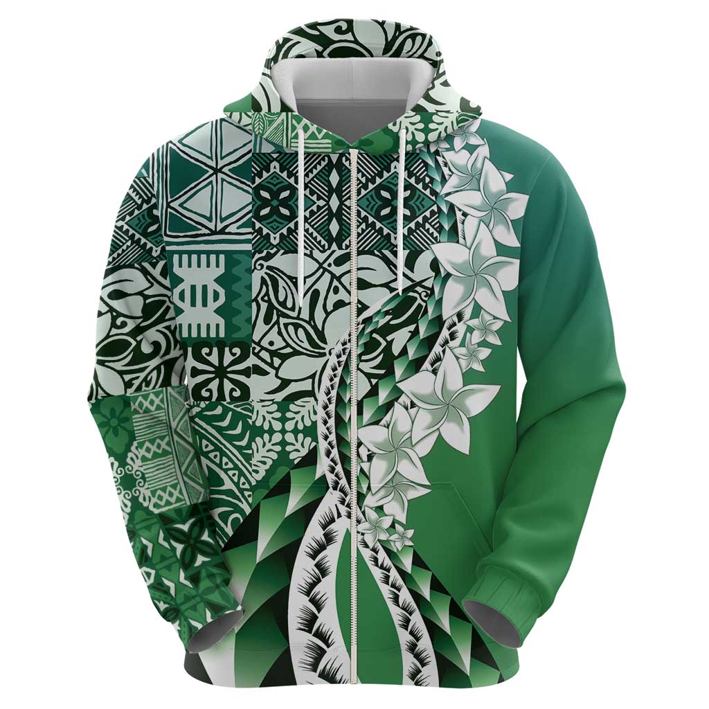 Aloha Vintage Plumeria Hawaiian Tapa Pattern Zip Hoodie Green Hawaiian Tapa Pattern - Polynesian Pride