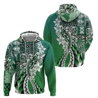 Aloha Vintage Plumeria Hawaiian Tapa Pattern Zip Hoodie Green Hawaiian Tapa Pattern - Polynesian Pride