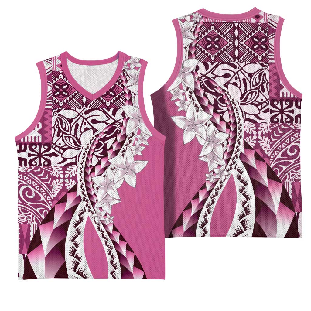 Aloha Vintage Plumeria Hawaiian Tapa Pattern Basketball Jersey Pink Hawaiian Tapa Pattern - Polynesian Pride