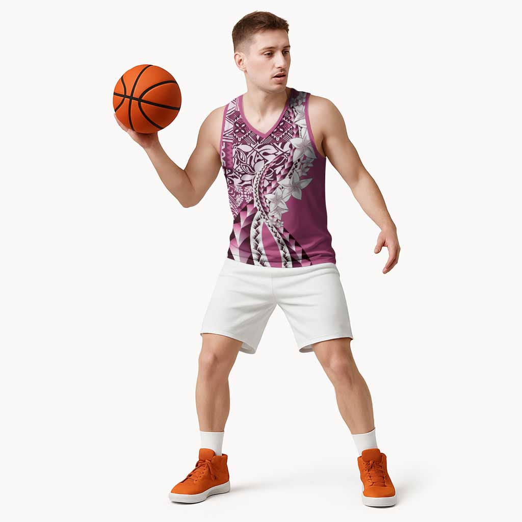 Aloha Vintage Plumeria Hawaiian Tapa Pattern Basketball Jersey Pink Hawaiian Tapa Pattern - Polynesian Pride