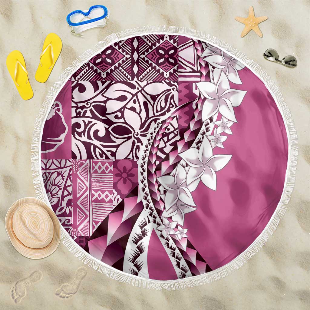 Aloha Vintage Plumeria Hawaiian Tapa Pattern Beach Blanket Pink Hawaiian Tapa Pattern - Polynesian Pride