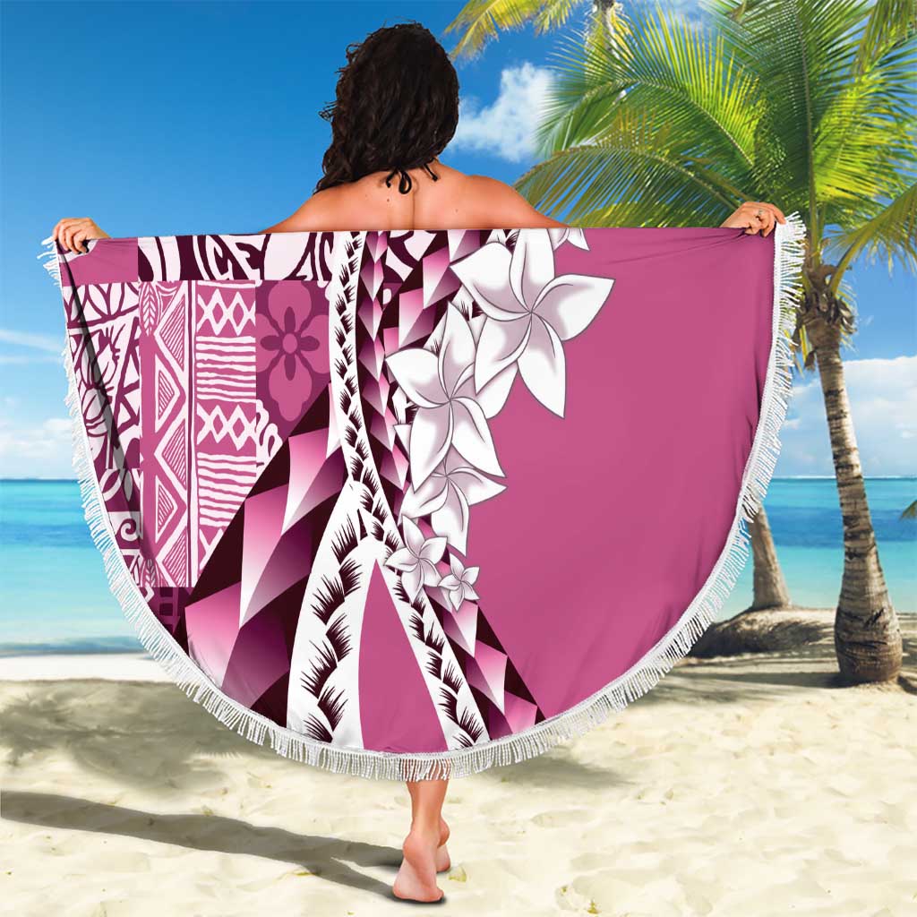 Aloha Vintage Plumeria Hawaiian Tapa Pattern Beach Blanket Pink Hawaiian Tapa Pattern - Polynesian Pride