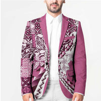 Aloha Vintage Plumeria Hawaiian Tapa Pattern Blazer Pink Hawaiian Tapa Pattern - Polynesian Pride