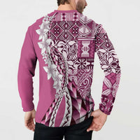 Aloha Vintage Plumeria Hawaiian Tapa Pattern Button Sweatshirt Pink Hawaiian Tapa Pattern - Polynesian Pride