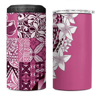 Aloha Vintage Plumeria Hawaiian Tapa Pattern 4 in 1 Can Cooler Tumbler Pink Hawaiian Tapa Pattern - Polynesian Pride