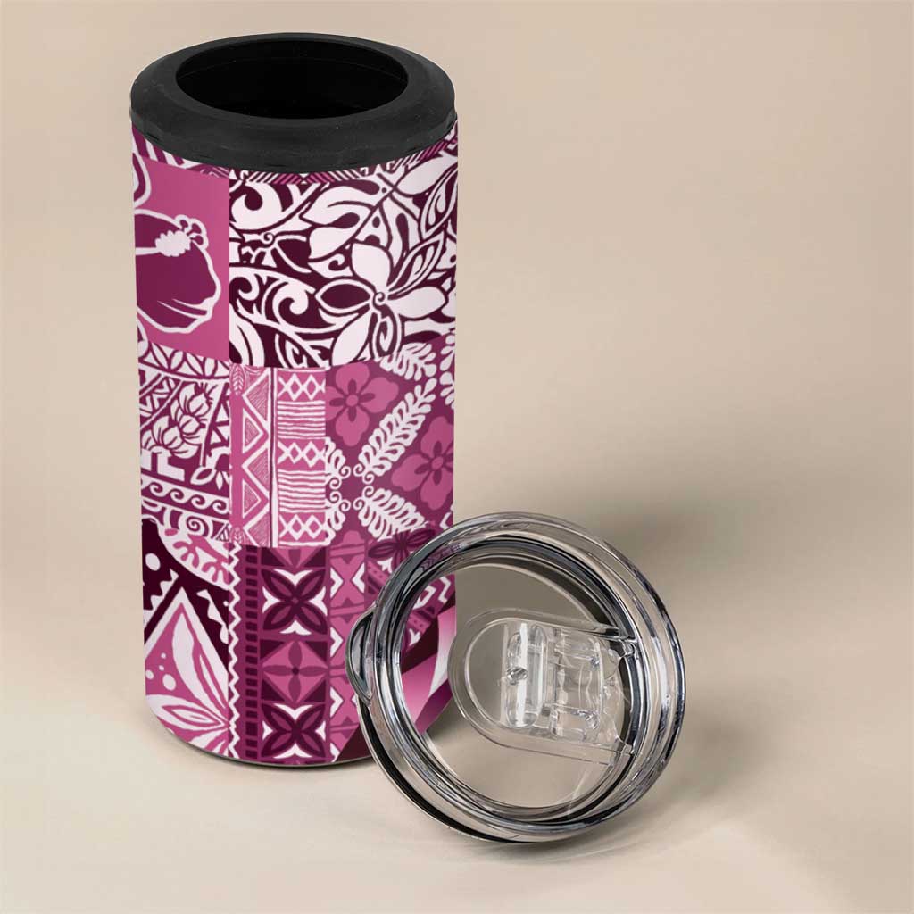 Aloha Vintage Plumeria Hawaiian Tapa Pattern 4 in 1 Can Cooler Tumbler Pink Hawaiian Tapa Pattern - Polynesian Pride