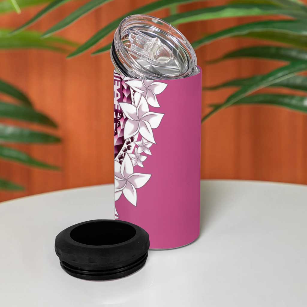 Aloha Vintage Plumeria Hawaiian Tapa Pattern 4 in 1 Can Cooler Tumbler Pink Hawaiian Tapa Pattern - Polynesian Pride