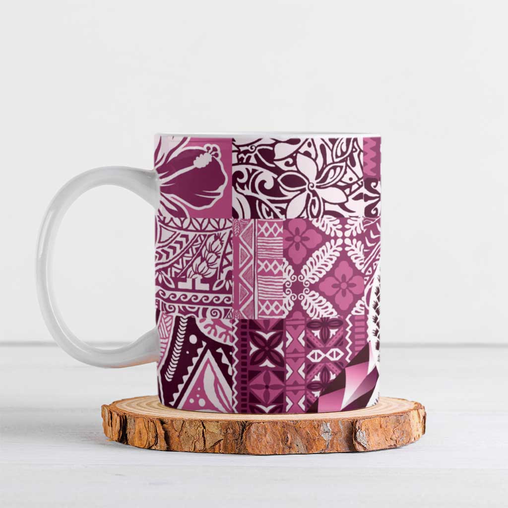 Aloha Vintage Plumeria Hawaiian Tapa Pattern Ceramic Mug Pink Hawaiian Tapa Pattern - Polynesian Pride