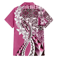 Aloha Vintage Plumeria Hawaiian Tapa Pattern Family Matching Off Shoulder Maxi Dress and Hawaiian Shirt Pink Hawaiian Tapa Pattern - Polynesian Pride