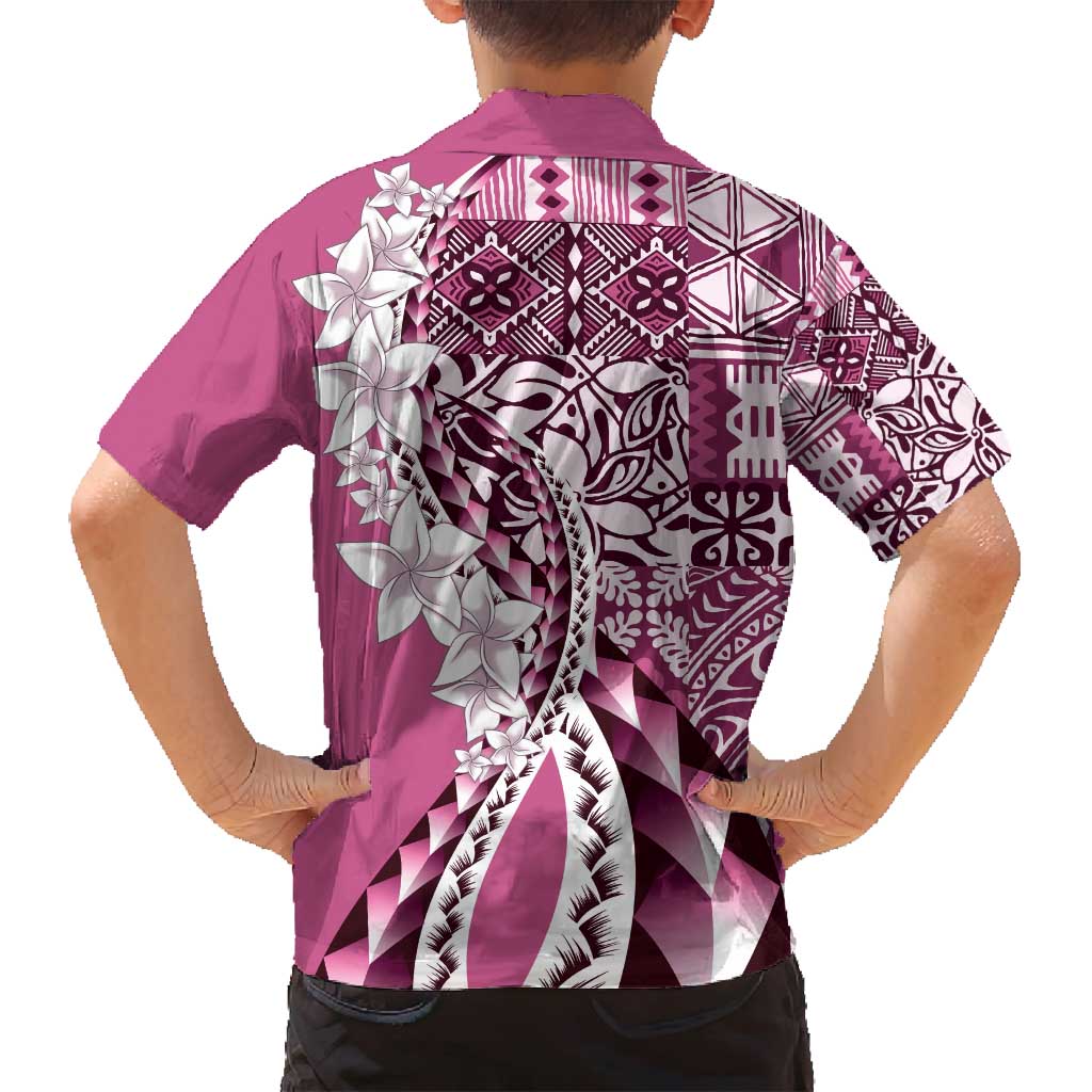 Aloha Vintage Plumeria Hawaiian Tapa Pattern Family Matching Puletasi and Hawaiian Shirt Pink Hawaiian Tapa Pattern - Polynesian Pride